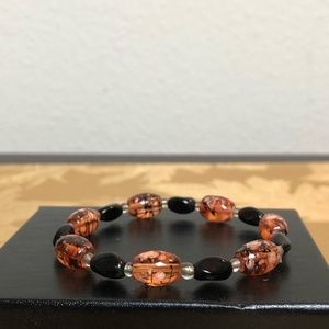 Orange and Black Beaded Stretch Bracelet